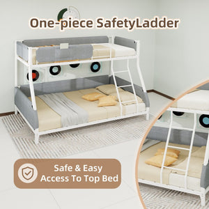 English Elm Sturdy Twin Over Full Iron Bunk Bed with Linen Pockets for Kids or Guests Dark Gray+White 77.17 L x 54.88 W x 54.53 H W1935P534747