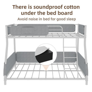 English Elm Sturdy Twin Over Full Iron Bunk Bed with Linen Pockets for Kids or Guests Dark Gray+White 77.17 L x 54.88 W x 54.53 H W1935P534747