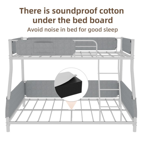English Elm Sturdy Twin Over Full Iron Bunk Bed with Linen Pockets for Kids or Guests Dark Gray+White 77.17 L x 54.88 W x 54.53 H W1935P534747