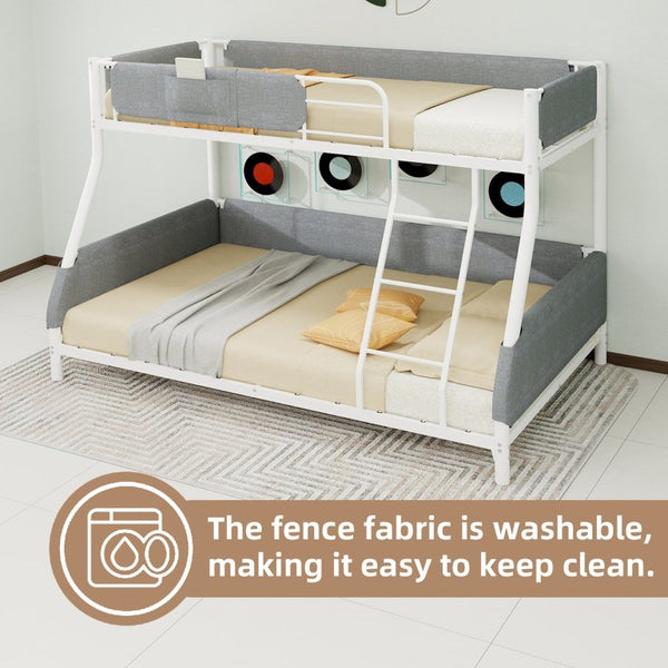 English Elm Sturdy Twin Over Full Iron Bunk Bed with Linen Pockets for Kids or Guests Dark Gray+White 77.17 L x 54.88 W x 54.53 H W1935P534747