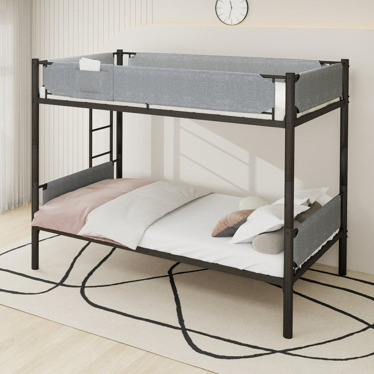 English Elm Sturdy Twin Over Full Iron Bunk Bed with Linen Pockets for Kids or Guests Black 77.76 L x 40.55 W x 62 H W1935P534748