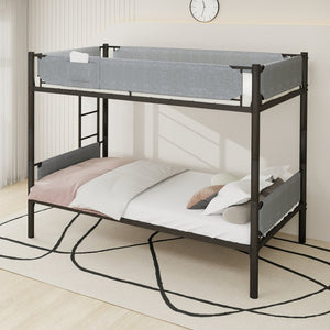 English Elm Sturdy Twin Over Full Iron Bunk Bed with Linen Pockets for Kids or Guests Black 77.76 L x 40.55 W x 62 H W1935P534748