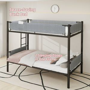 English Elm Sturdy Twin Over Full Iron Bunk Bed with Linen Pockets for Kids or Guests Black 77.76 L x 40.55 W x 62 H W1935P534748