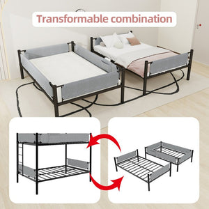 English Elm Sturdy Twin Over Full Iron Bunk Bed with Linen Pockets for Kids or Guests Black 77.76 L x 40.55 W x 62 H W1935P534748