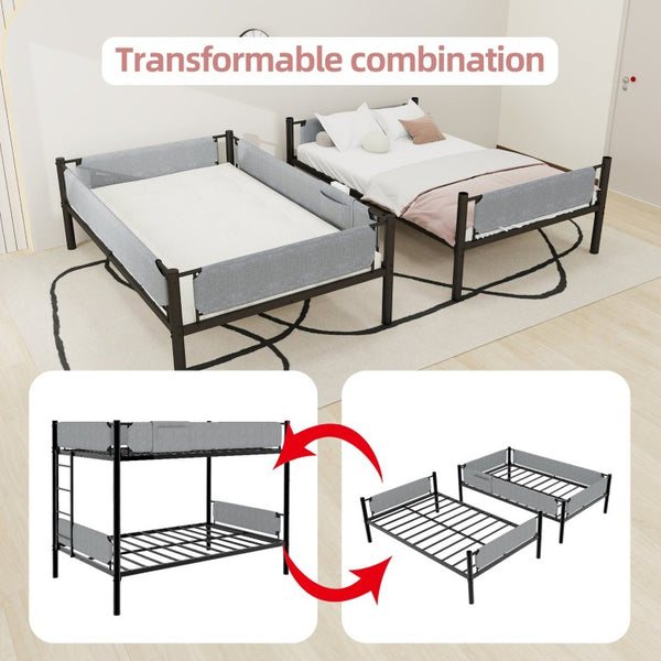 English Elm Sturdy Twin Over Full Iron Bunk Bed with Linen Pockets for Kids or Guests Black 77.76 L x 40.55 W x 62 H W1935P534748