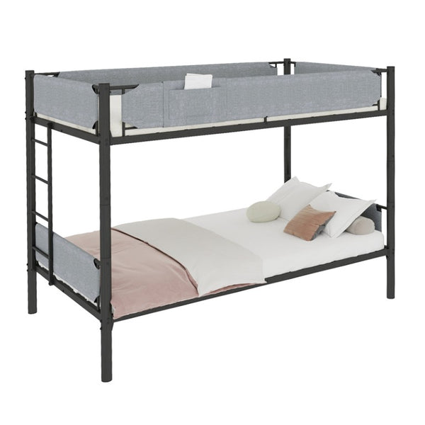 English Elm Sturdy Twin Over Full Iron Bunk Bed with Linen Pockets for Kids or Guests Black 77.76 L x 40.55 W x 62 H W1935P534748