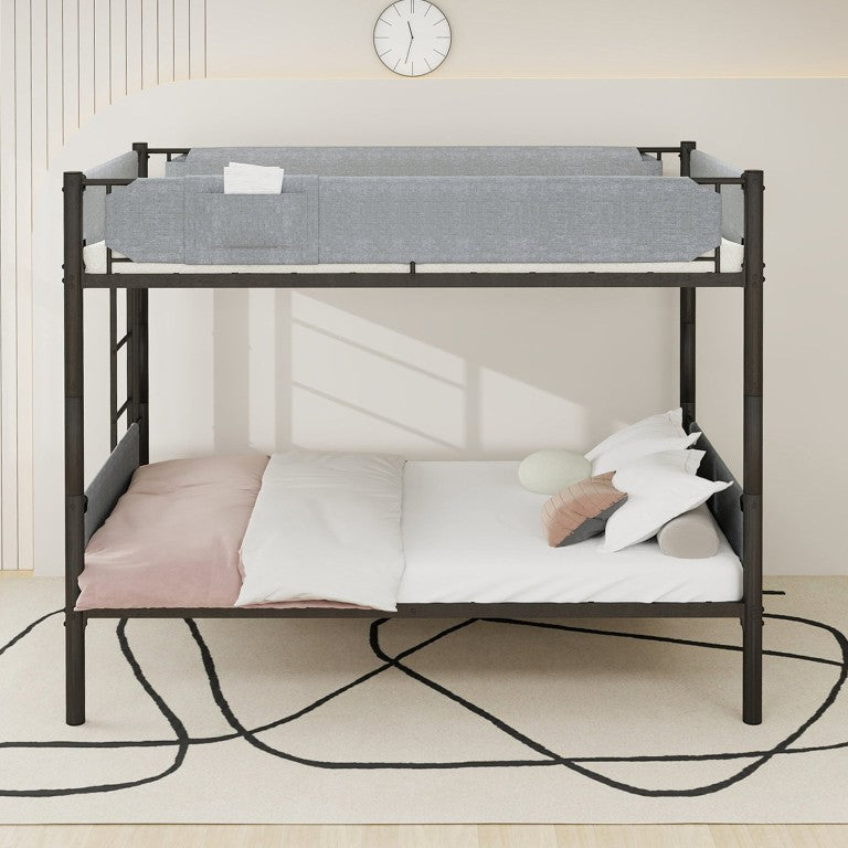 English Elm Sturdy Twin Over Full Iron Bunk Bed with Linen Pockets for Kids or Guests Black 77.76 L x 40.55 W x 62 H W1935P534748
