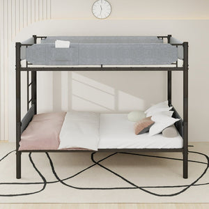 English Elm Sturdy Twin Over Full Iron Bunk Bed with Linen Pockets for Kids or Guests Black 77.76 L x 40.55 W x 62 H W1935P534748