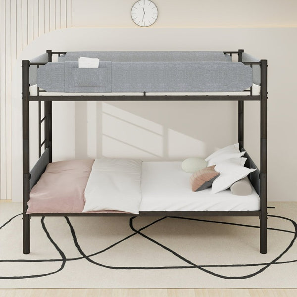 English Elm Sturdy Twin Over Full Iron Bunk Bed with Linen Pockets for Kids or Guests Black 77.76 L x 40.55 W x 62 H W1935P534748