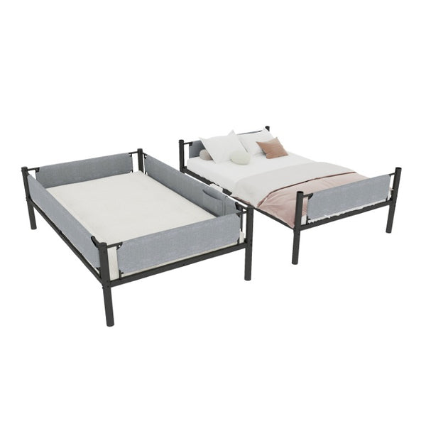 English Elm Sturdy Twin Over Full Iron Bunk Bed with Linen Pockets for Kids or Guests Black 77.76 L x 40.55 W x 62 H W1935P534748