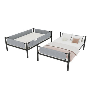 English Elm Sturdy Twin Over Full Iron Bunk Bed with Linen Pockets for Kids or Guests Black 77.76 L x 40.55 W x 62 H W1935P534748
