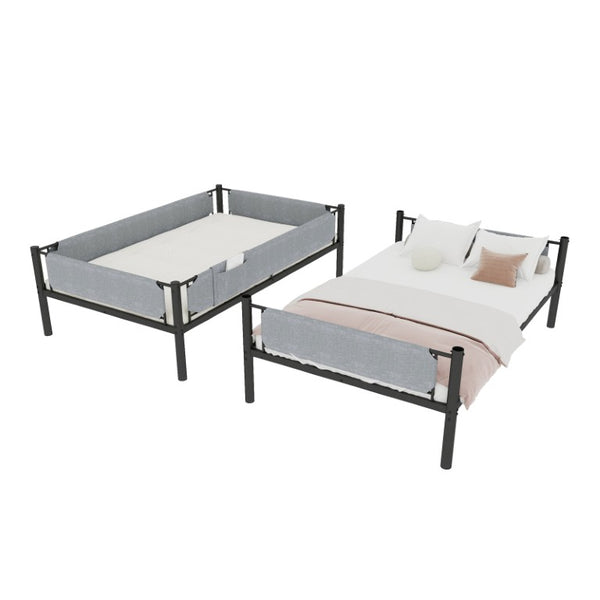 English Elm Sturdy Twin Over Full Iron Bunk Bed with Linen Pockets for Kids or Guests Black 77.76 L x 40.55 W x 62 H W1935P534748