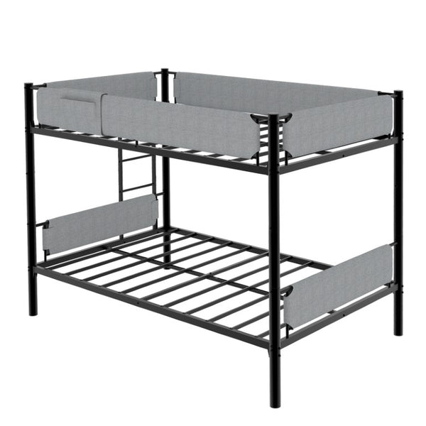 English Elm Sturdy Twin Over Full Iron Bunk Bed with Linen Pockets for Kids or Guests Black 77.76 L x 40.55 W x 62 H W1935P534748
