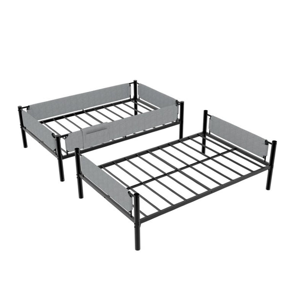 English Elm Sturdy Twin Over Full Iron Bunk Bed with Linen Pockets for Kids or Guests Black 77.76 L x 40.55 W x 62 H W1935P534748