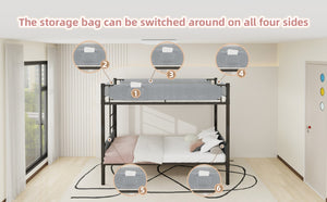 English Elm Sturdy Twin Over Full Iron Bunk Bed with Linen Pockets for Kids or Guests Black 77.76 L x 40.55 W x 62 H W1935P534748