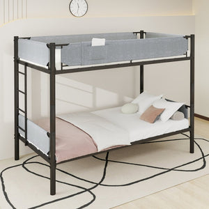 English Elm Sturdy Twin Over Full Iron Bunk Bed with Linen Pockets for Kids or Guests Black 77.76 L x 40.55 W x 62 H W1935P534748