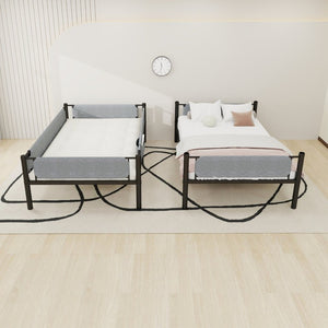 English Elm Sturdy Twin Over Full Iron Bunk Bed with Linen Pockets for Kids or Guests Black 77.76 L x 40.55 W x 62 H W1935P534748