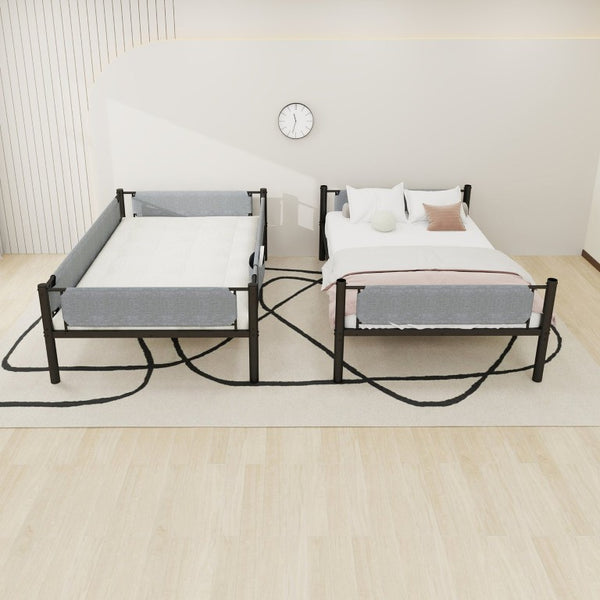 English Elm Sturdy Twin Over Full Iron Bunk Bed with Linen Pockets for Kids or Guests Black 77.76 L x 40.55 W x 62 H W1935P534748