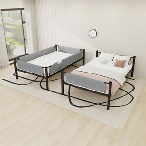 English Elm Sturdy Twin Over Full Iron Bunk Bed with Linen Pockets for Kids or Guests Black 77.76 L x 40.55 W x 62 H W1935P534748