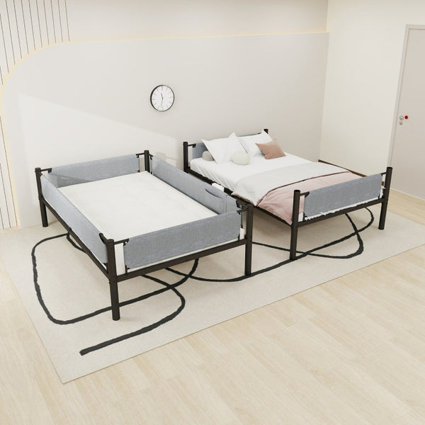 English Elm Sturdy Twin Over Full Iron Bunk Bed with Linen Pockets for Kids or Guests Black 77.76 L x 40.55 W x 62 H W1935P534748
