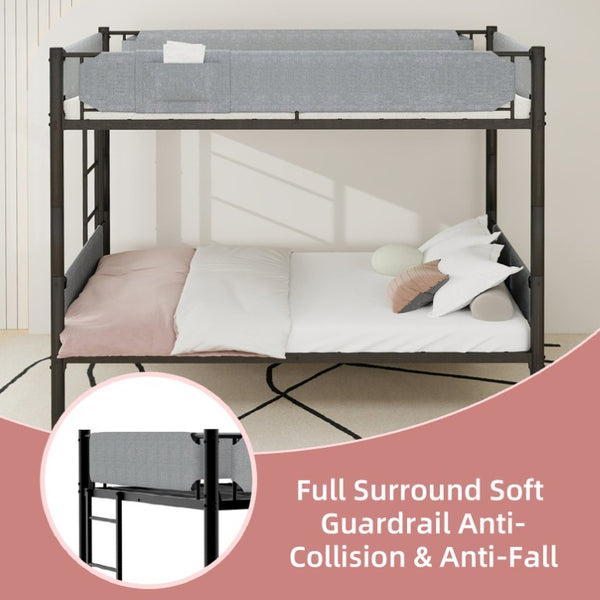 English Elm Sturdy Twin Over Full Iron Bunk Bed with Linen Pockets for Kids or Guests Black 77.76 L x 40.55 W x 62 H W1935P534748