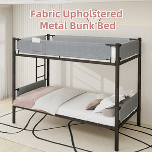 English Elm Sturdy Twin Over Full Iron Bunk Bed with Linen Pockets for Kids or Guests Black 77.76 L x 40.55 W x 62 H W1935P534748