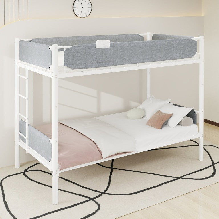 English Elm Iron Twin Over Bunk Bed Convertible Metal Frame with Linen Storage Pockets W1935P534754