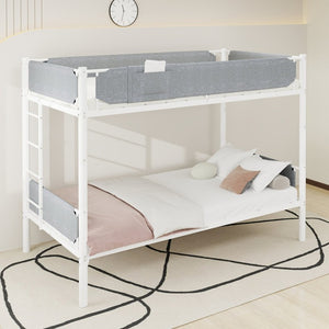 English Elm Iron Twin Over Bunk Bed Convertible Metal Frame with Linen Storage Pockets W1935P534754