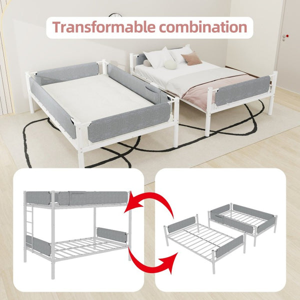 English Elm Iron Twin Over Bunk Bed Convertible Metal Frame with Linen Storage Pockets W1935P534754