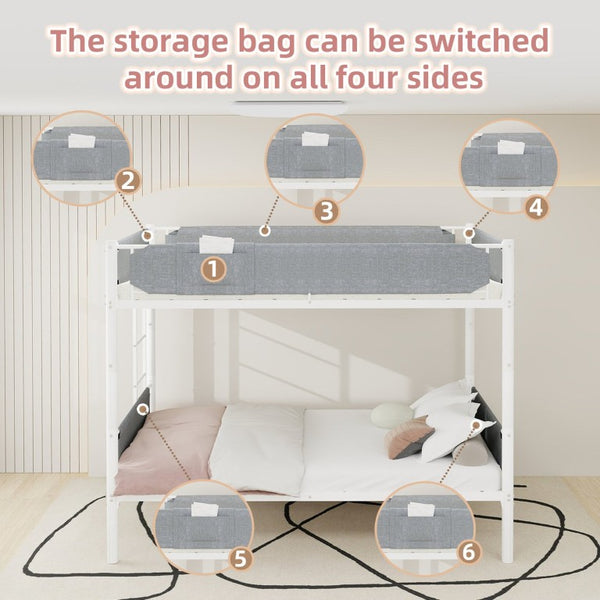 English Elm Iron Twin Over Bunk Bed Convertible Metal Frame with Linen Storage Pockets W1935P534754