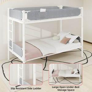 English Elm Iron Twin Over Bunk Bed Convertible Metal Frame with Linen Storage Pockets W1935P534754
