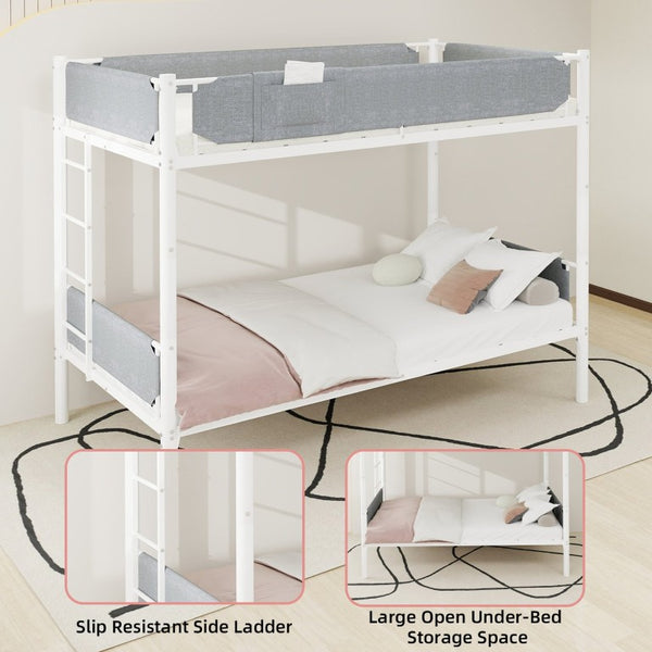 English Elm Iron Twin Over Bunk Bed Convertible Metal Frame with Linen Storage Pockets W1935P534754