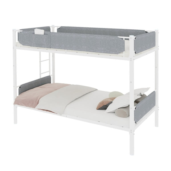 English Elm Iron Twin Over Bunk Bed Convertible Metal Frame with Linen Storage Pockets W1935P534754