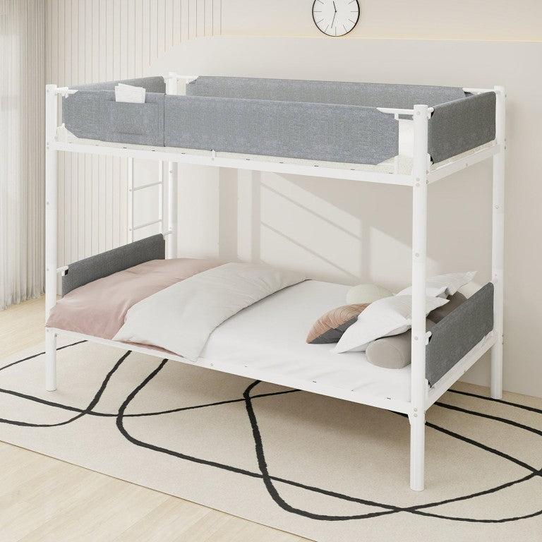 English Elm Iron Twin Over Bunk Bed Convertible Metal Frame with Linen Storage Pockets W1935P534754