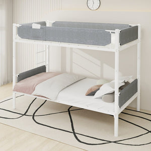English Elm Iron Twin Over Bunk Bed Convertible Metal Frame with Linen Storage Pockets W1935P534754