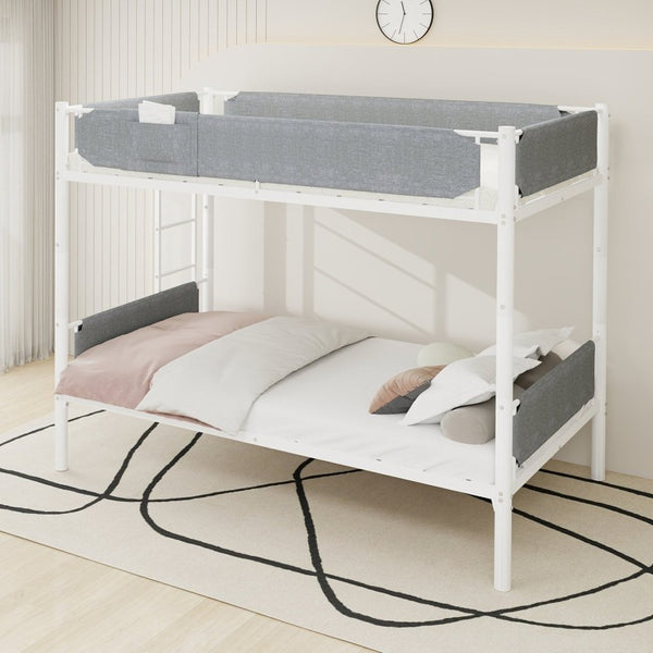English Elm Iron Twin Over Bunk Bed Convertible Metal Frame with Linen Storage Pockets W1935P534754
