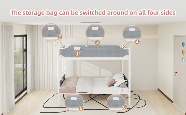 English Elm Iron Twin Over Bunk Bed Convertible Metal Frame with Linen Storage Pockets W1935P534754