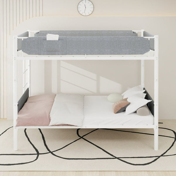 English Elm Iron Twin Over Bunk Bed Convertible Metal Frame with Linen Storage Pockets W1935P534754