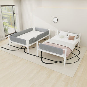 English Elm Iron Twin Over Bunk Bed Convertible Metal Frame with Linen Storage Pockets W1935P534754