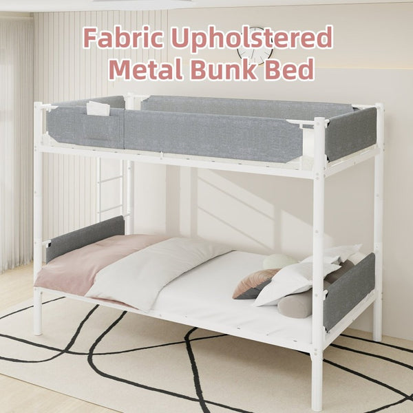 English Elm Iron Twin Over Bunk Bed Convertible Metal Frame with Linen Storage Pockets W1935P534754