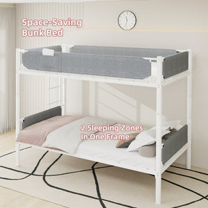 English Elm Iron Twin Over Bunk Bed Convertible Metal Frame with Linen Storage Pockets W1935P534754