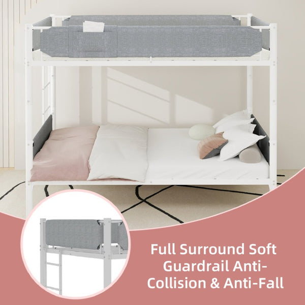 English Elm Iron Twin Over Bunk Bed Convertible Metal Frame with Linen Storage Pockets W1935P534754