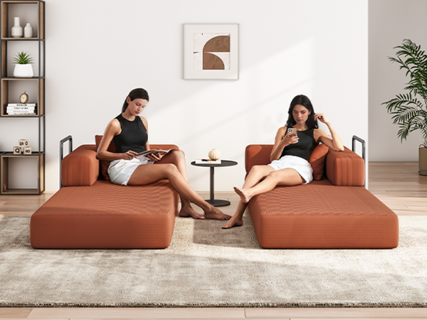 English Elm Folding Corduroy Floor Sofa Converts to King Sleeper Modular 4in1 Futon Lounge Orange W1955P357591