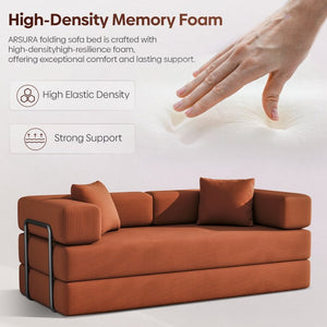English Elm Folding Corduroy Floor Sofa Converts to King Sleeper Modular 4in1 Futon Lounge Orange W1955P357591
