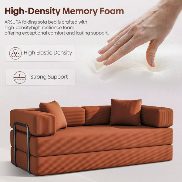 English Elm Folding Corduroy Floor Sofa Converts to King Sleeper Modular 4in1 Futon Lounge Orange W1955P357591