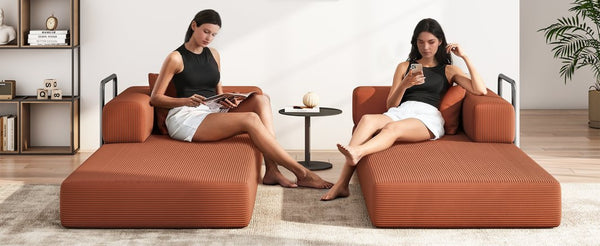 English Elm Folding Corduroy Floor Sofa Converts to King Sleeper Modular 4in1 Futon Lounge Orange W1955P357591