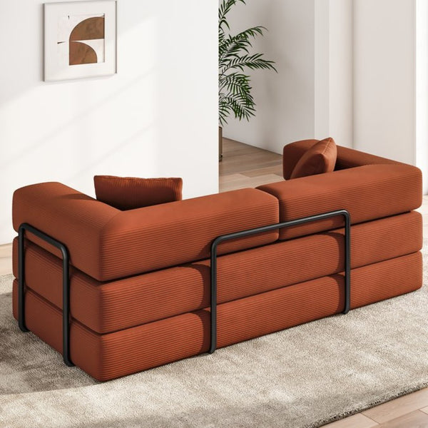 English Elm Folding Corduroy Floor Sofa Converts to King Sleeper Modular 4in1 Futon Lounge Orange W1955P357591