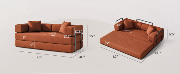 English Elm Folding Corduroy Floor Sofa Converts to King Sleeper Modular 4in1 Futon Lounge Orange W1955P357591