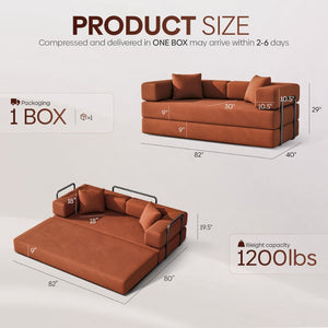 English Elm Folding Corduroy Floor Sofa Converts to King Sleeper Modular 4in1 Futon Lounge Orange W1955P357591
