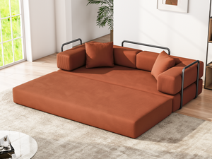 English Elm Folding Corduroy Floor Sofa Converts to King Sleeper Modular 4in1 Futon Lounge Orange W1955P357591